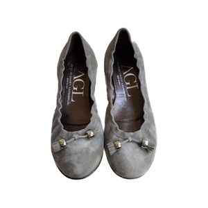 AGL Gray Suede Tassle Front Ballet Flats